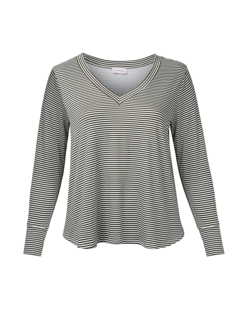 Front of a size 1X Maci Featherweight Long Sleeve Top in Olive Green / Ivory by Molly & Isadora. | dia_product_style_image_id:254120